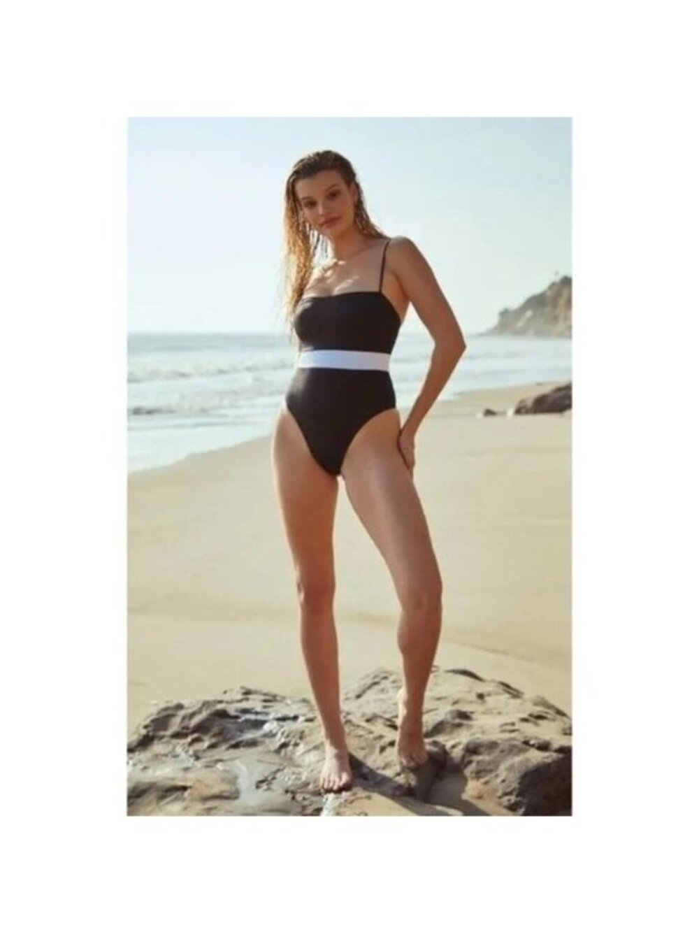 Kendall & Kylie Rebecca Black & White One-Piece Swimsuit Adjustable Straps